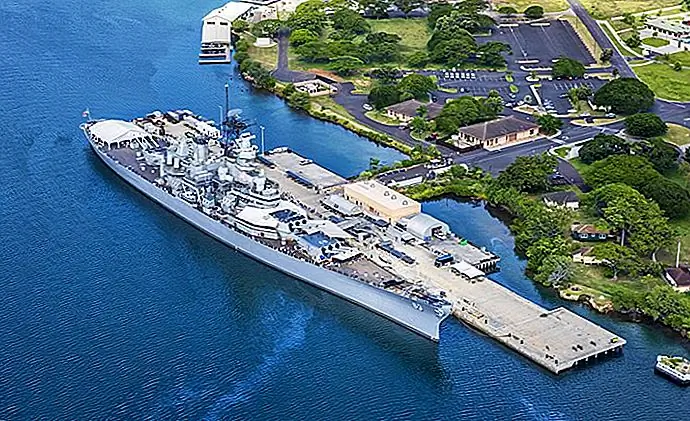 Aerial view of the USS Missouri battleship at Pearl Harbor