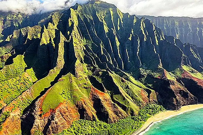 Aerial view of the iconic Na Pali coast on Kauai island