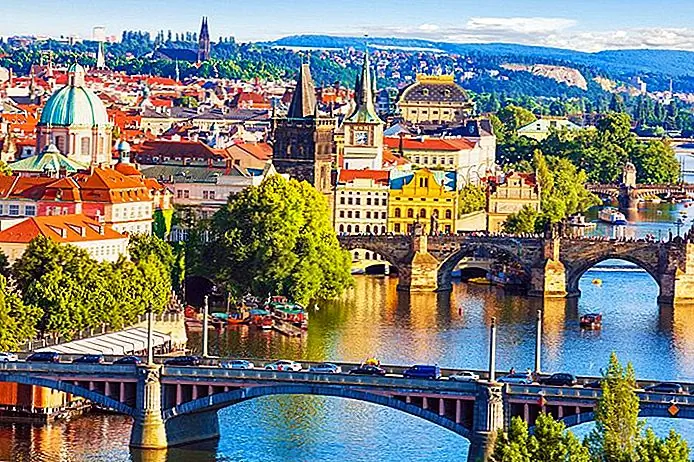 Aerial view over the Charles Bridge and the Vltava River
