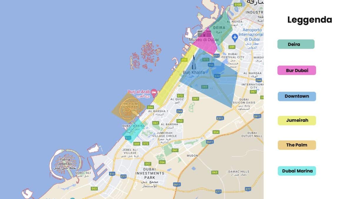 Dove alloggiare a Dubai - Mappa dei quartieri