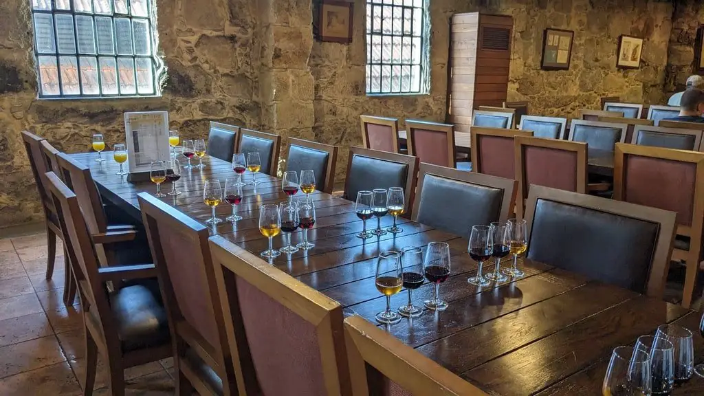 The tasting table at the end of the guided tour of the Burmester winery in Villa Nova de Gaia.